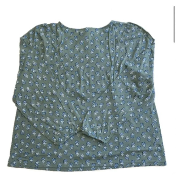 Lucky Brand Long Sleeve Top, Square Neck, Green Floral Pattern, Boho XL - Picture 7 of 9